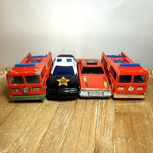 Hot Wheels Emergency Lot- 2 Fire Eater Fire Trucks, Police Car, Fire Chief Sedan